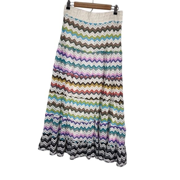 Vintage Crochet Open Knit Skirt L Multicolor Long Boho Hippie Indie Western 80s - Picture 7 of 10